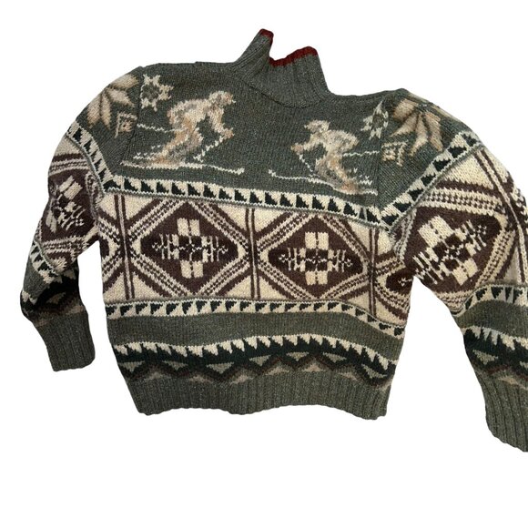Polo Ralph Lauren green cream SKI intarsia knit zip up navajo sweater M - Picture 5 of 6